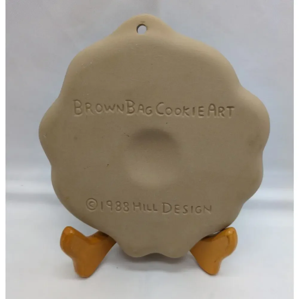 1988 Hill Design Brown Bag Cookie Art Holly Wreath Birds Stoneware Mold Vintage
